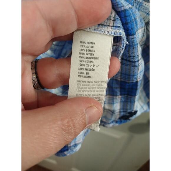 abercrombie and fitch V Button Blue Plaid Button Sleeve Blouse. Size L - Picture 7 of 9